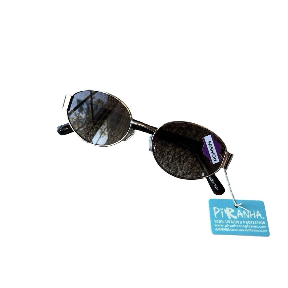 Piranha Oval Sunglasses NWT Gold Brown Metal Retro Y2K 90s UV400 Unisex Fashion